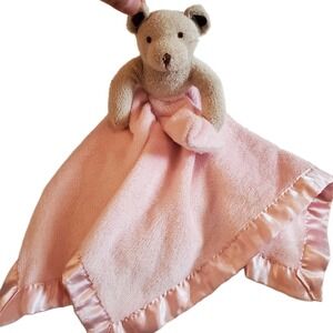Kiddopotamus Pink Lovey Plush Bear Security Blanket Satin 15"x15" Soft Sleepy